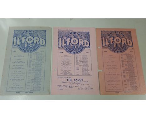 FOOTBALL, Ilford programmes, inc. Essex Senior Cup v Crittal's Athletic 4th Feb 1933; South Essex Charity Cup v Leyton 6th Se