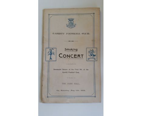 RUGBY UNION, Cardiff RFC dinner menu, Smoking Concert, 12th May 1906, celebrating the First XV success, slight age toning to 