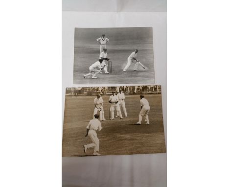 CRICKET, press photos, 1934 Ashes, Oldfield dropped, Bradman out after completing 200 (at Worcester), Bowes bowling, Walters 