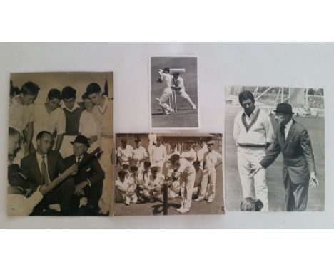 CRICKET, press photos, x3 depicting former Australian wicketkeeper Bert Oldfield: 11.5 x 8.5 Oldfield and Ian Craig at Knox C