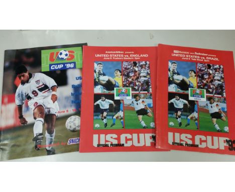 FOOTBALL, programmes, inc. U.S. Cup 1993 (2), USA v Brazil, England; brochure for U.S. Cup 8-16 June 1996, ft. USA, Rep of Ir