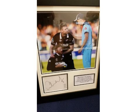 CRICKET, 2019 World Cup, signed white card by Chris Woakes, attractively overmounted with colour photo showing him consoling 