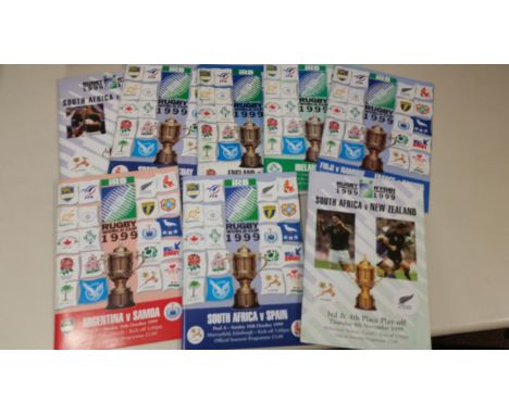 RUGBY UNION, World Cup 1999 programmes, inc. group matches (24), joint for Fiji v Namibia , France v Canada; Quarter Final pl