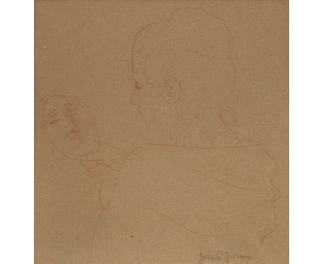 Hans Thoma (1839 Bernau/Schwarzwald - 1924 Karlsruhe)Dame im SpiegelMit gekonnt flüchtigen Strichen verfasste Studie einer ju
