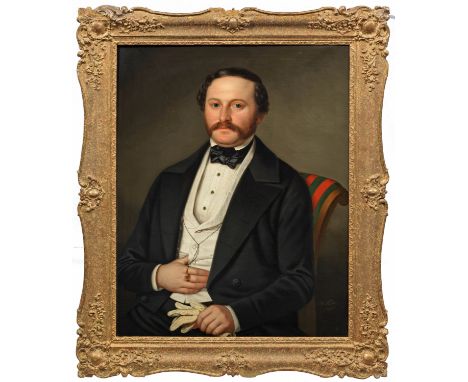 Benno Fischer (1828 Dresden - 1865 ebenda) Spätbiedermeier-Bildnis eines vornehmen HerrenÖl/Lwd; R. u. sign. u. dat. (1)848. 