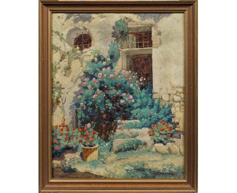 Antonio Odierna (1908 Sarno - 1946 Capri)Blühende Rosen an einem alten Haus auf CapriÖl/Lwd.; R. u. sign. u. dat. 1930 mit Or