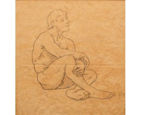 Hans Thoma (1839 Bernau/Schwarzwald - 1924 Karlsruhe)Männlicher AktDurch kräftige Konturen gekonnt skizzierte Darstellung ein