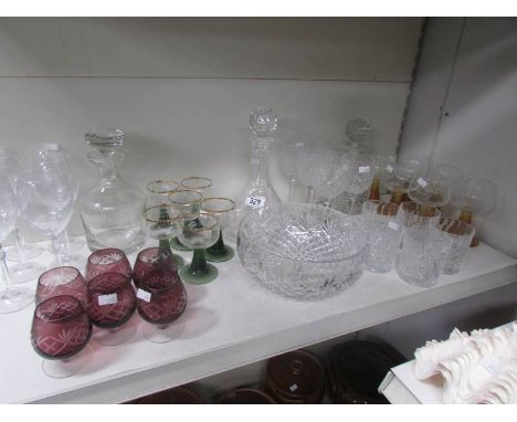 A shelf of glass ware.