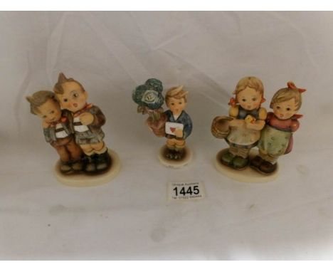 3 boxed Hummel Goebel figures being Good News, Daddy's girl and Couple de Gamin.