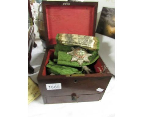 A Mahogany box containing Masonic sash.