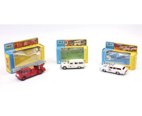 Matchbox Lesney King Size boxed group of 3 emergency vehicles to include, K6 Mercedes Benz Binz Ambulance in white with the p