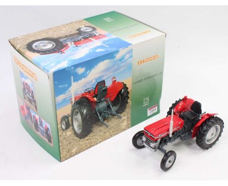 A Universal Hobbies No. UH2698U 1/16 scale model of a Massey Ferguson 135 tractor in red and grey housed in the original poly