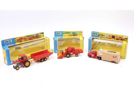 Matchbox Lesney King Size group of 3 farming models to include, K3 Massey Ferguson Tractor and Trailer, K9 Claas Combine Harv