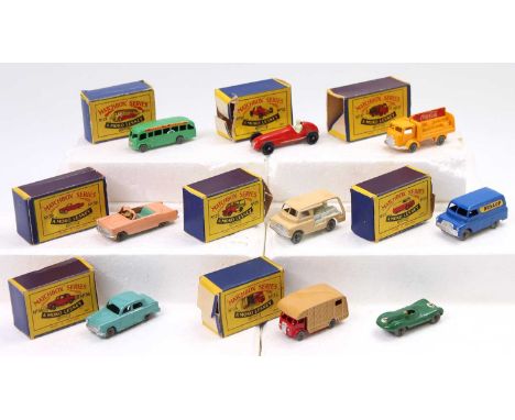 Matchbox Lesney boxed group of 8 to include No. 21 Bedford Coach, No. 25 Bedford "Dunlop" Van, No. 29 Bedford Milk Float, No.