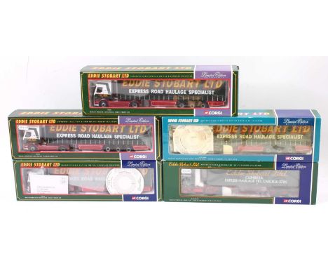 A Corgi Hauliers of Renown Eddie Stobart 1/50 scale road transport diecast group, five examples to include Ref. Nos. 75601, C