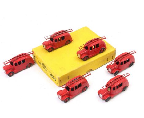 Dinky Toys No. 25H / 250 Streamlined Fire Engine original trade box containing 6 examples - all finished in bright red with r