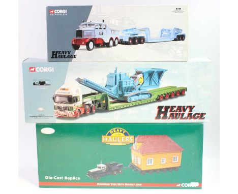 A Corgi Heavy Haulage and Heavy Haulers 1/50 scale road transport and load group, three boxed examples to include a No. US551