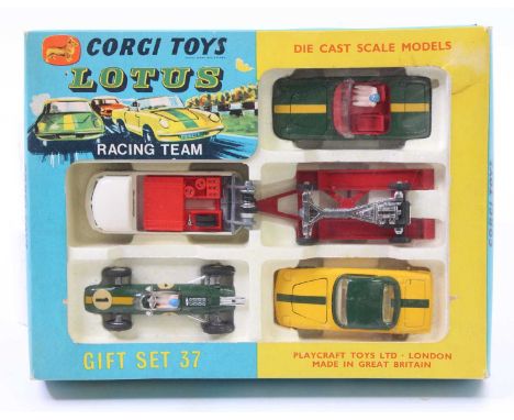 Corgi Toys Gift Set 37 Lotus Racing Team set in the original polystyrene packed box, complete with Corgi model club leaflet, 