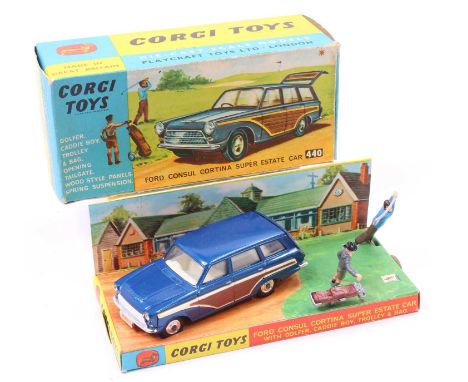 Corgi Toys No. 440 Ford Consul Cortina gift set comprising Ford Consul Cortina Super Estate car, together with golfer and cad