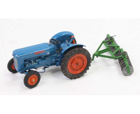 Britains No. 172F Fordson Super Major diesel tractor comprising blue body with silver detailing and orange hubs, sold with a 