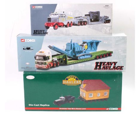 A Corgi Classics Heavy Haulage and Heavy Haulers boxed 1/50 scale road transport diecast group, three examples to include US 