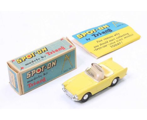 Spot-On No.191 Sunbeam Alpine Sports Car, yellow body, pale cream interior and steering wheel, chrome front and rear bumpers,