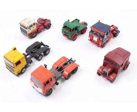 Six various 1/50 and 1/48 scale white metal diecast and resin kit built tractor units to include an SJ Beckwith Ltd Scammell 