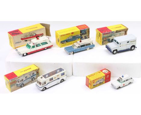 Dinky Toys boxed group of 5 to include No. 267 Cadillac Superior Ambulance, No. 277 Superior Criterion Ambulance, No. 278 Vau