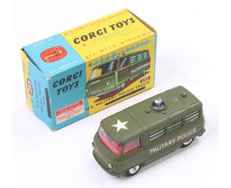 Corgi Toys No. 355 US military police Commer van, military green body with red interior and driver figure, flashing light, in