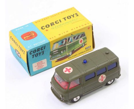 Corgi Toys No. 354 Commer military ambulance, military green body with red interior, Red Cross stickers with blue light and s