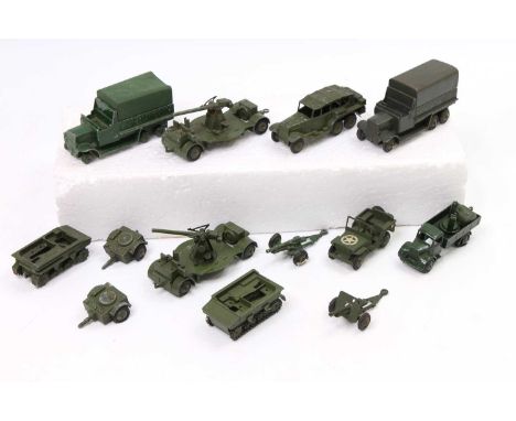 One tray containing Dinky Toys military vehicles to include, No. 153A Jeep, No. 152B Reconaissance Car, No. 162A Dragon Tract
