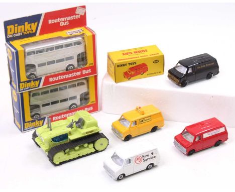 A collection of Dinky Toys to include, 2x boxed No. 289 Routemaster Bus in silver without advertisements, 4x No. 410 Bedford 