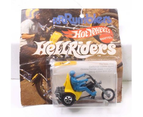 Hotwheels Mattel Rrrumblers Hellriders Series "E-Squealer", housed on the original backing card, with blue driver and yellow 