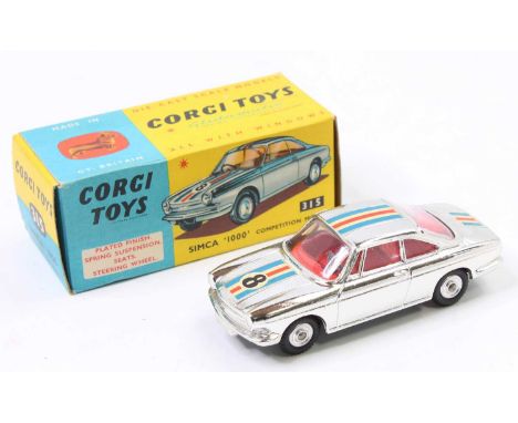 Corgi Toys No. 315 Simca 1000 Competition Model, comprising of a chrome body with red interior and blue, red and white racing