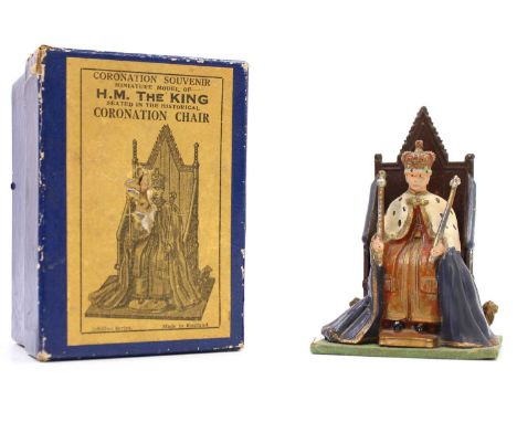 A John Hill &amp; Co Johillco Series boxed H.M. The King figure seated in the historical Coronation Chair (VG-BVG)
