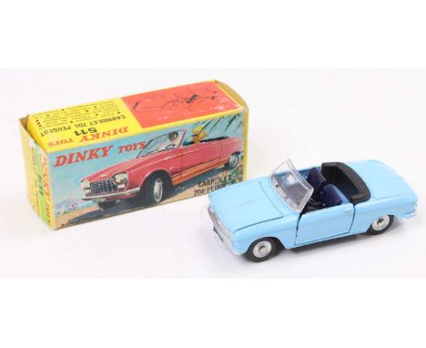 French Dinky Toys No.511 Peugeot 204 Cabriolet, light blue body, dark blue interior and tonneau, silver trim, concave hubs (V