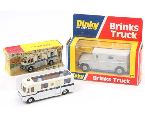 A Dinky Toys No. 275 Brinks armoured truck comprising of grey body, light blue base, and silver cast hubs, housed in the orig