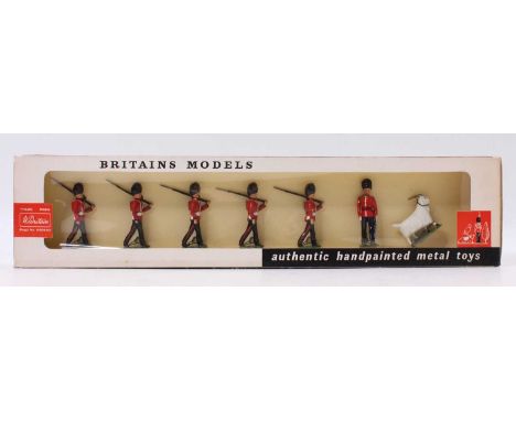 Britains No.74 Royal Welch Fusiliers, comprising of officer, 5 soldiers marching at the slope, and Goat Mascot, housed in the