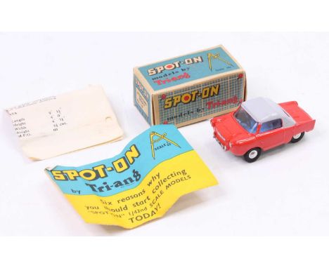 Spot On Triang  No.119 Meadows Frisky, comprising red body with grey roof, spun hubs, blue interior, in the original card box
