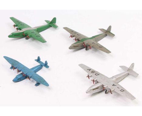 Dinky Toys aeroplanes group of 4 to include, 3x No. 62P Armstrong Whitworth Airliner - one in silver, one in green and silver