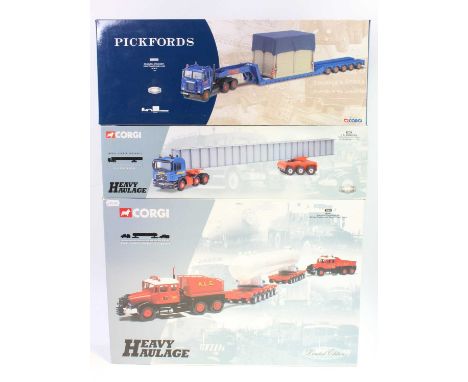 A Corgi Heavy Haulage and Pickfords 1/50 scale road transport and load diecast group, three boxed as issued examples, to incl