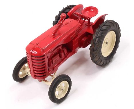 Matchbox Lesney MOKO large scale Massey Harris 745D Tractor, a partially restored model in red with cream wheel hubs and rubb