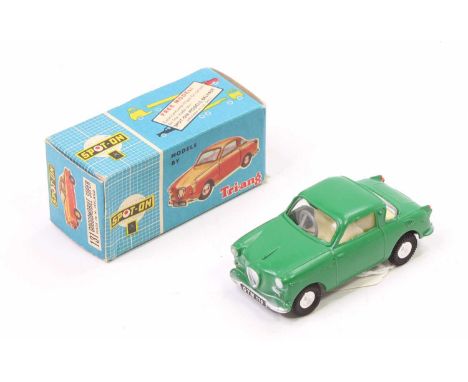 Spot On Triang 131, Goggomobile Super, comprising green body with off white interior, in the original card box with leaflet a