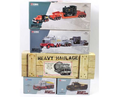 A Corgi Heavy Haulage 1/50 scale road transport diecast group, five boxed as issued examples, to include Ref. Nos. CC12302, C