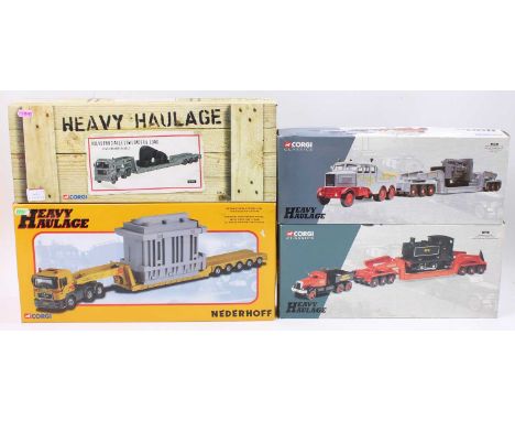 A Corgi Heavy Haulage 1/50 scale boxed road transport diecast group, four boxed examples to include Ref. Nos. CC13104, 31007,