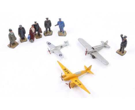 Dinky Toys aircraft group of 3 to include No. 60A Light Racer in yellow with red propellers and "G-RACE" livery to the wings 