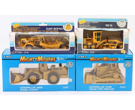 Joal and ERTL mixed scale boxed earth moving equipment group of 4 to include, Joal No. 217 Caterpillar earth scraper, No. 219