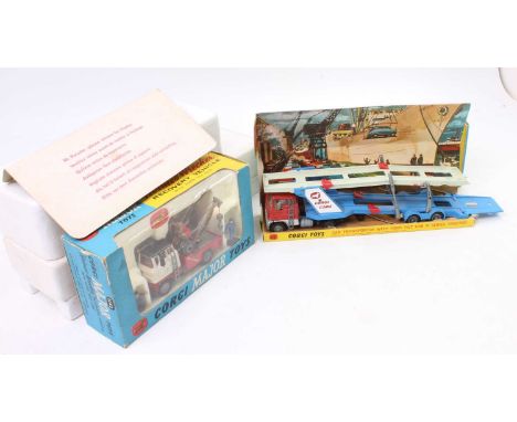 Corgi Toys, 2 boxed models comprising No. 1142 Holmes Wrecker truck, red, white and grey body with gold twin booms, ladder on
