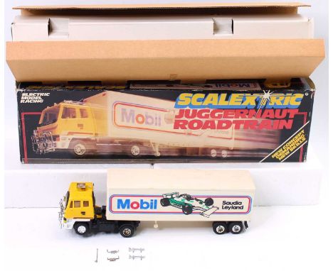 Scalextric slot car No. C301 Juggernaut Road Train comprising of a Leyland articulated truck with "Mobil" livery, all chrome 