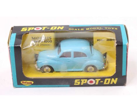 A Spot-On Models by Triang No. 289 Morris Minor 1000 comprising light blue body with red interior and spun hubs in the origin